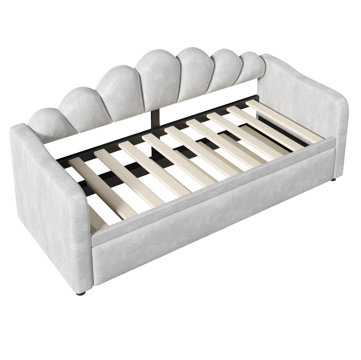 TAGESBETT 90/200 cm mit Ausziehbett, LED-Beleuchtung und Samtbezug, Grau - Grau, Textil (90/200cm) - Redom