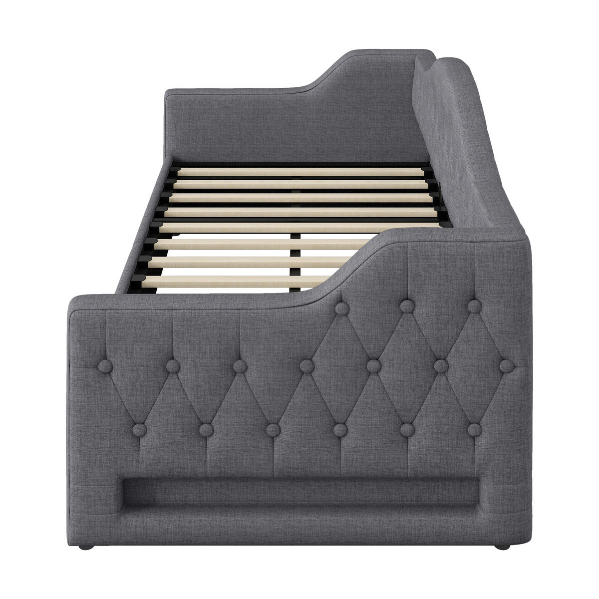 POLSTERBETT 90/200 cm Grau mit LED-Beleuchtung und Stauraum aus Leinen - Grau, Holzwerkstoff (90/200cm) - OKWISH