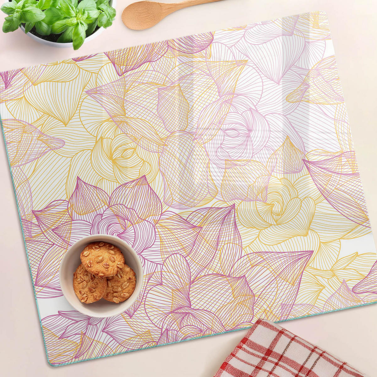 GLASPLATTE 60x52 cm Blumenmuster - Lila, Glas (60/0.4/52cm) - TULUP