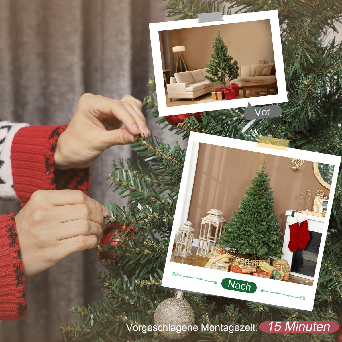 WEIHNACHTSBAUM künstlich 150 cm Christbaum mit 992 dichten Zweigen Grün - Grün, Kunststoff (150cm) - HOMCOM