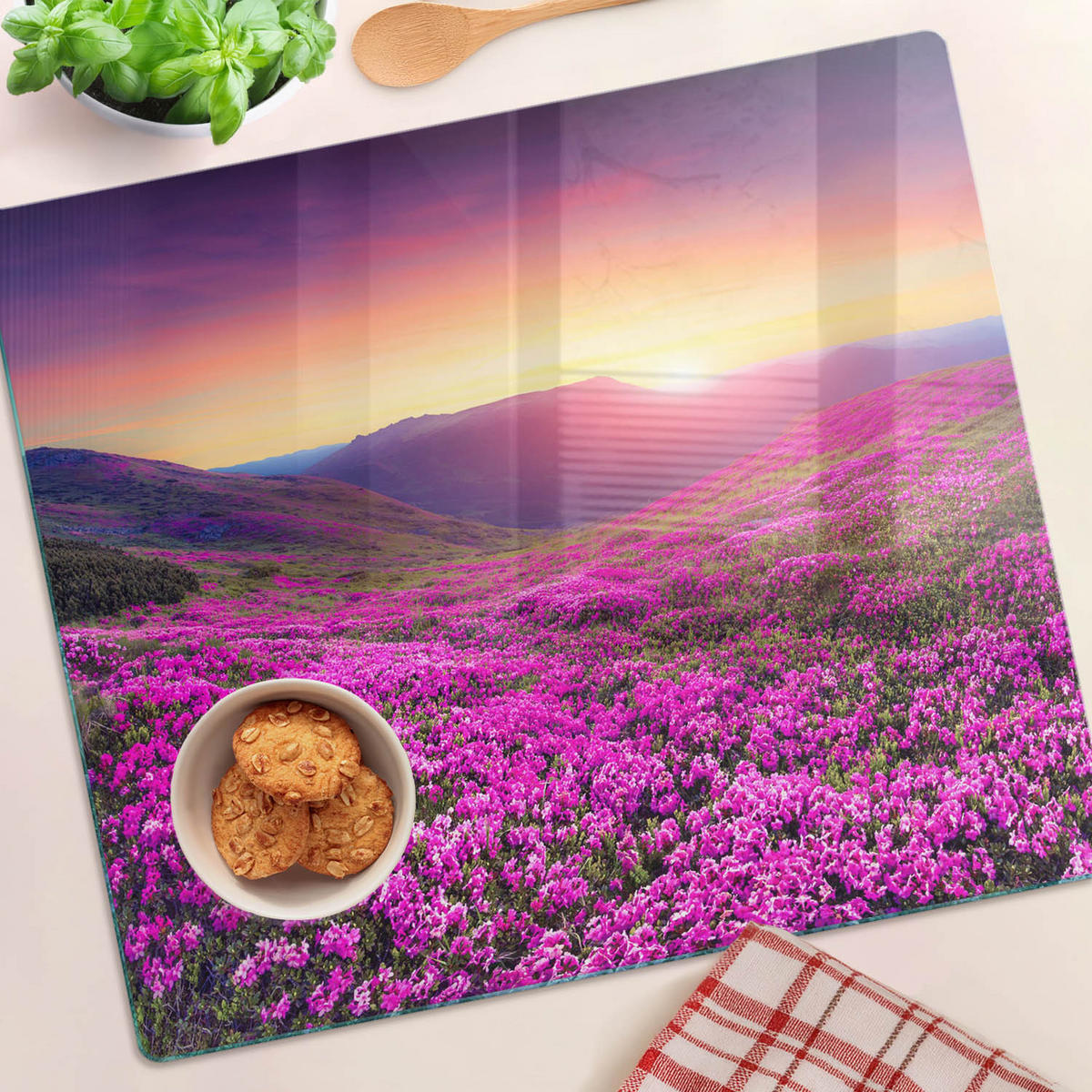 GLASPLATTE 60x52 cm Rosa Hügel - Pink, Glas (60/0.4/52cm) - TULUP