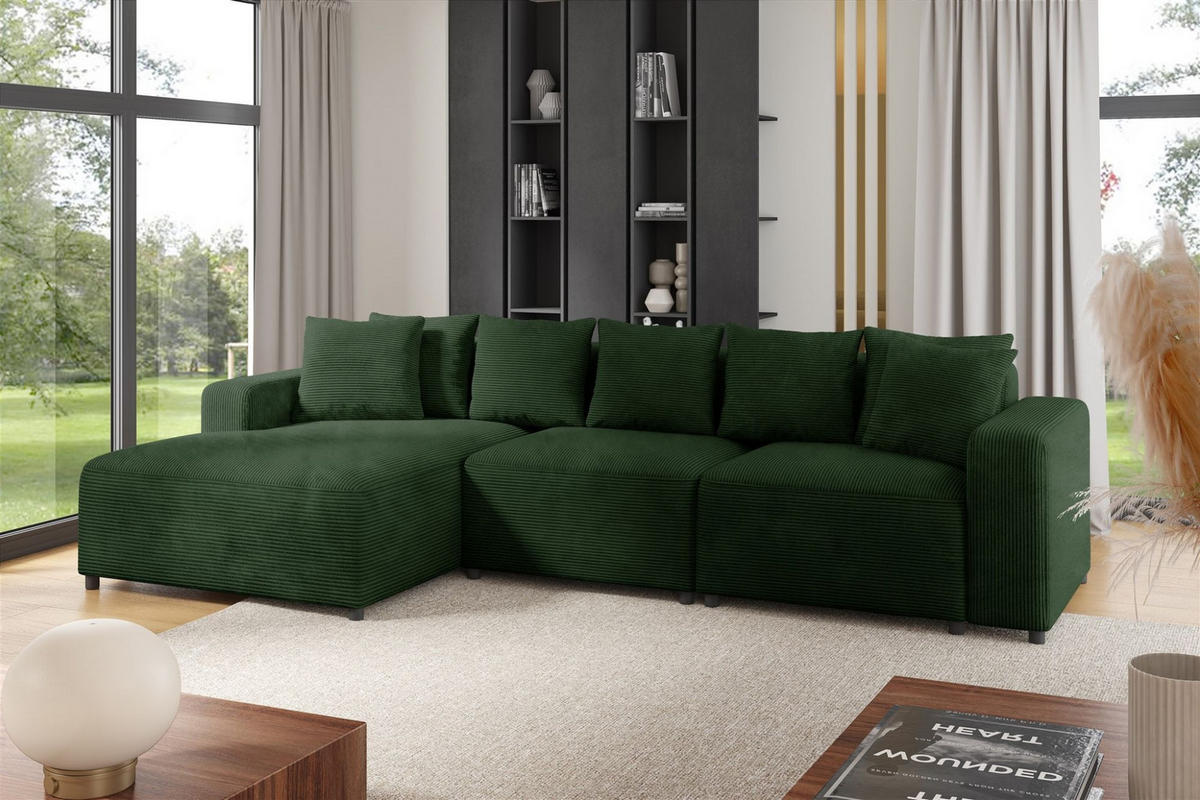 ECKSOFA Megan In Poso - Dunkelgrün, Holzwerkstoff/Textil (331/165cm) - Fun Möbel