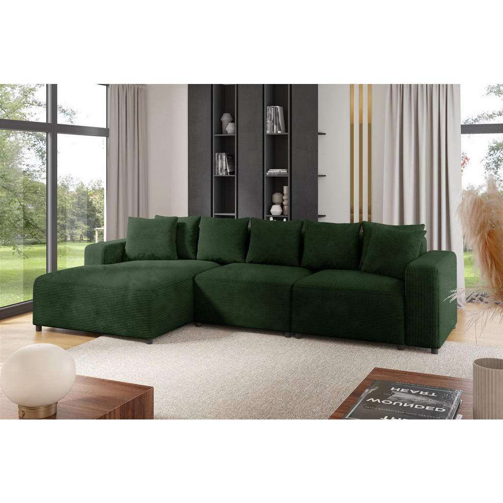 Thumbnail - Fun Möbel Ecksofa, Dunkelgrün, Textil, Ottomane links, 331x165 cm, Wohnzimmer, Sofas & Couches, Wohnlandschaften, Ecksof...