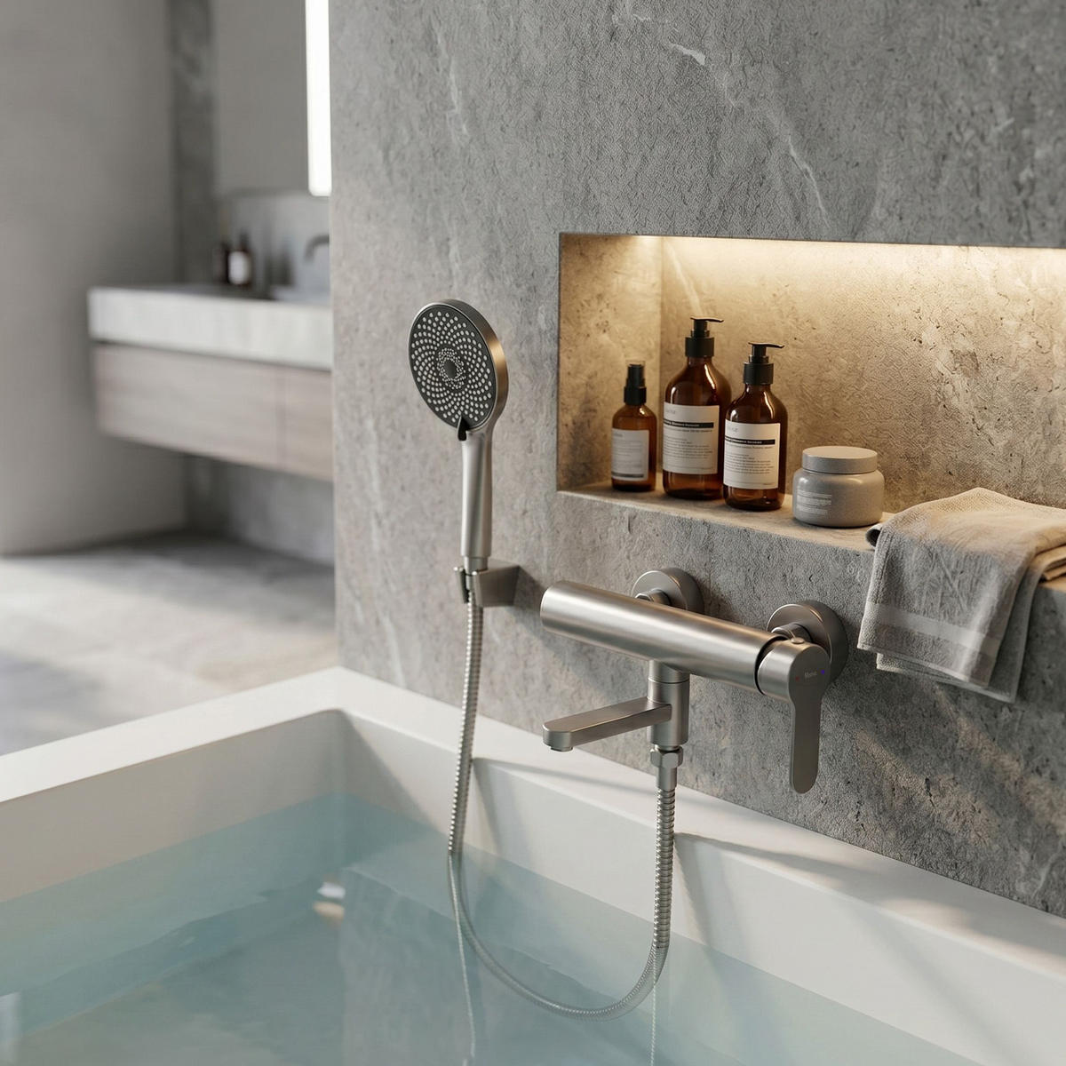WANNENARMATUR Rea Arcos Brushed Nickel - Nickelfarben, Metall (20/20/15cm) - REA