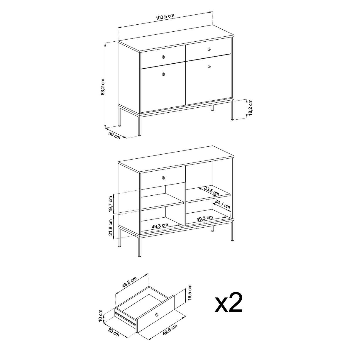 SIDEBOARD MONCTON KOM2-2D2S Metalgriffe, Beige - Beige, Holzwerkstoff/Kunststoff (104/83/39cm) - Komodee