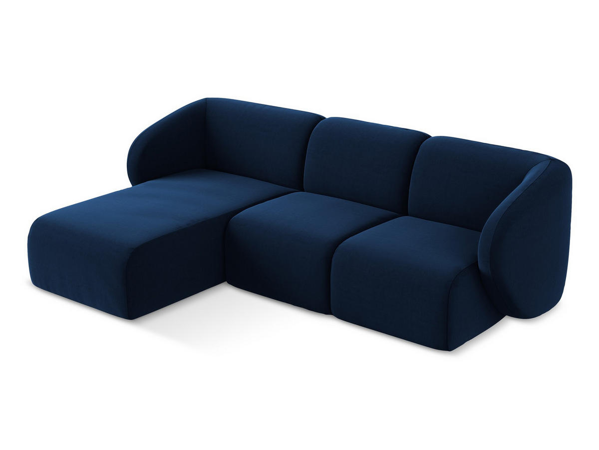 ECKSOFA Links Samt Stoff Blau - Türkis/Schwarz, Holzwerkstoff/Kunststoff (248/166cm) - Makamii