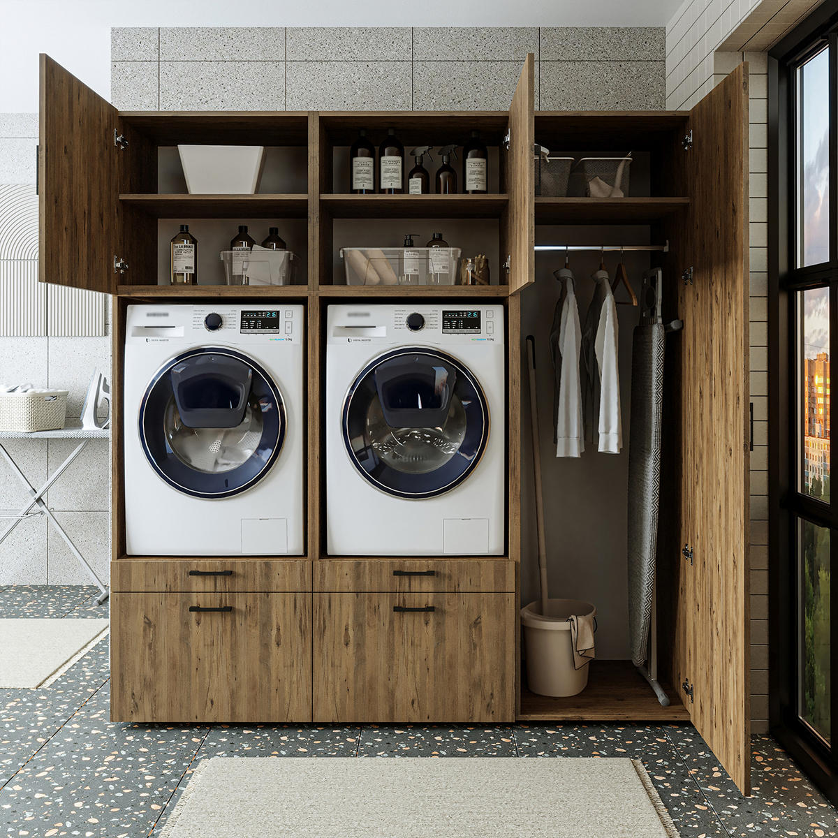 WASCHMASCHINENSCHRANK Serie 2 194cm Breit, 205cm Hoch - Eichefarben, Holzwerkstoff (194/205/67cm)