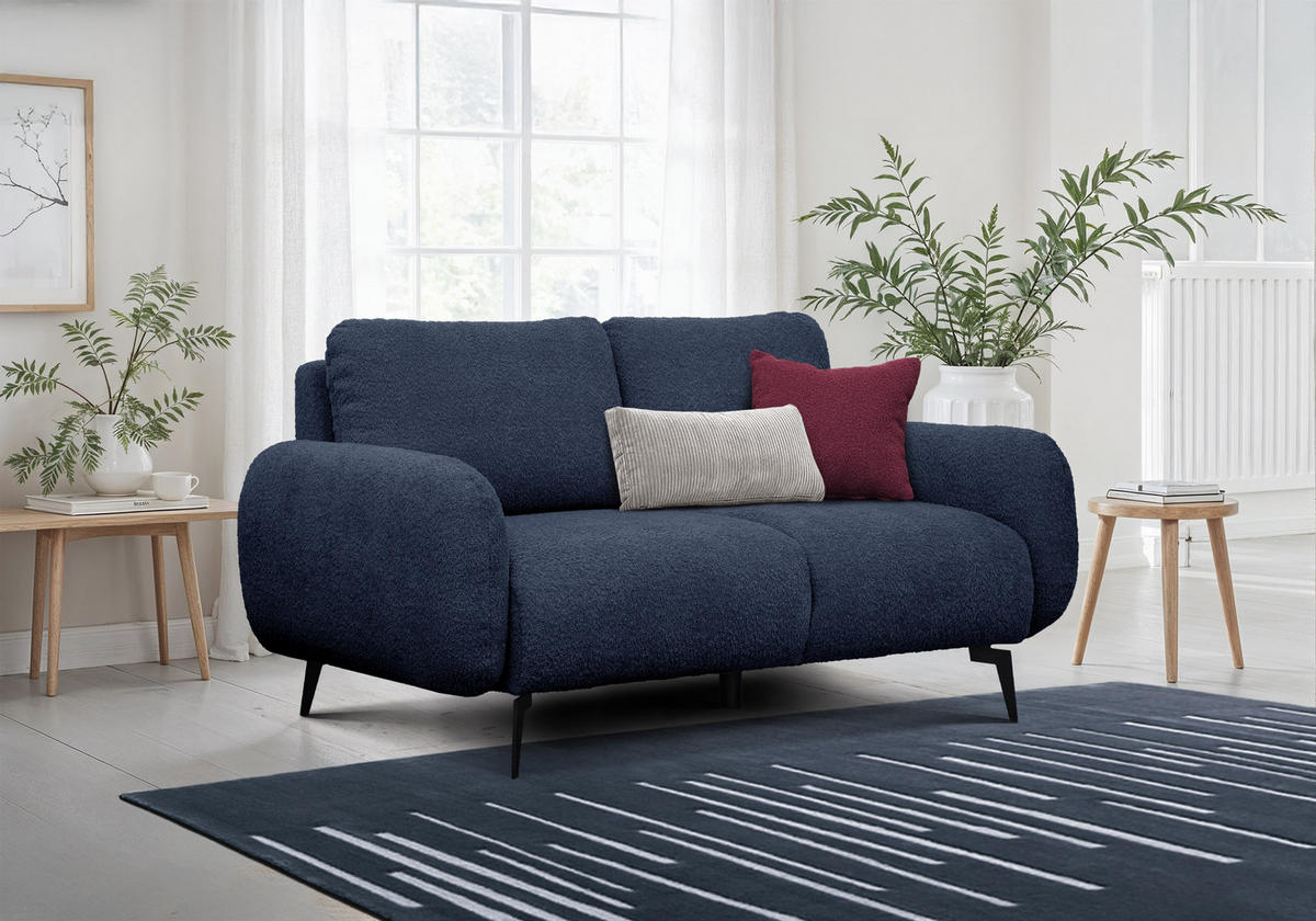 SOFA FEBE 2-Sitzer, marineblau - Blau/Schwarz, Holz/Textil (160/82/96cm) - Courtois Laville