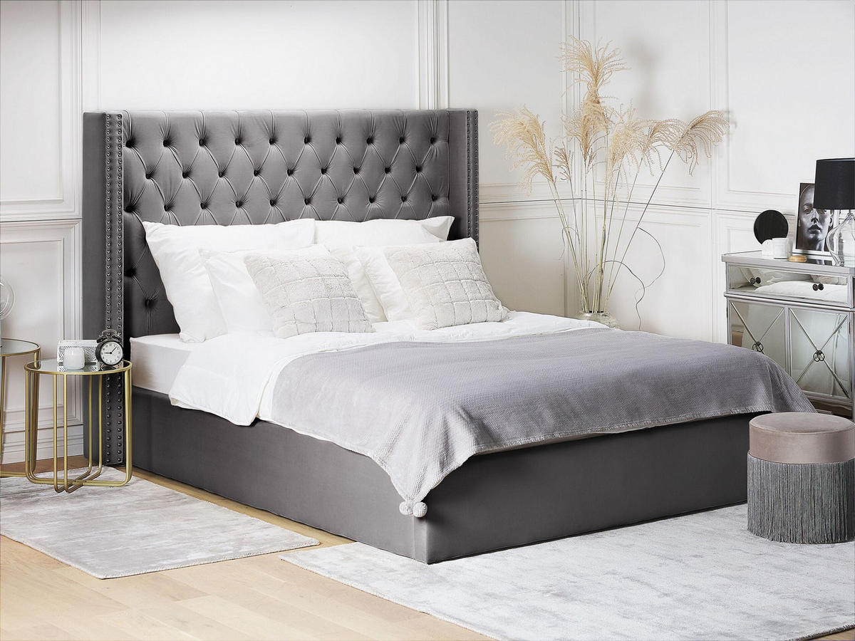POLSTERBETT 180/200 cm Grau Lubbon - Grau, Textil (180/200cm) - Beliani