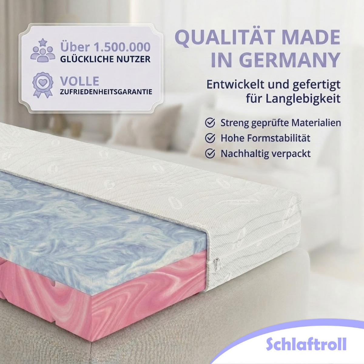 GEL KALTSCHAUM MATRATZE 90x200 cm 22 cm hoch 7 Zonen Wendematratze H2 H3 Lyocell Bezug ergonomisch druckentlastend atmungsaktiv - Weiß, Textil (90/200cm) - Schlaftroll