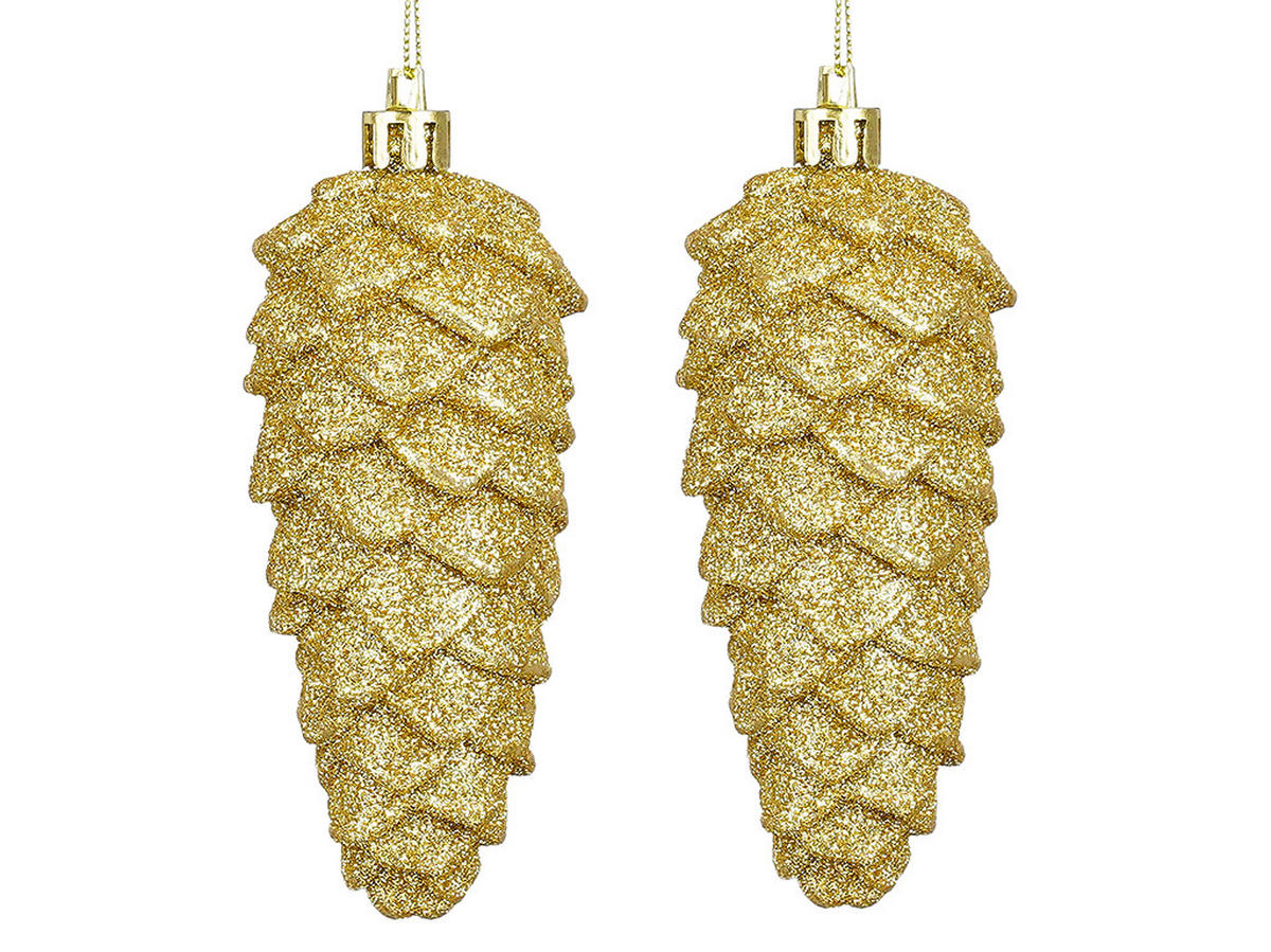 CHRISTBAUMSCHMUCK 2er-Set Tannenzapfen gold, 11 cm - Goldfarben, Kunststoff (10/20/20cm) - LAALU