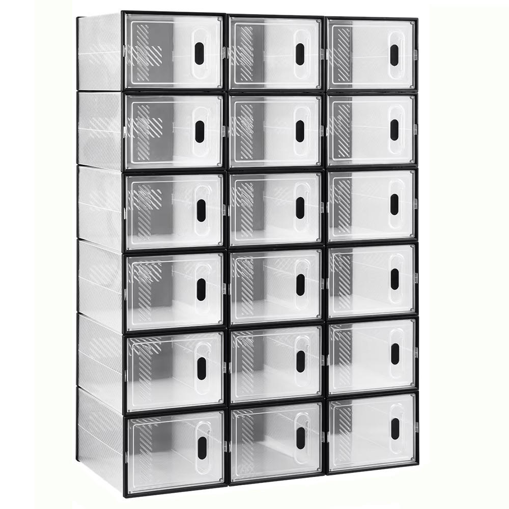 SCHUHSCHRANK 18 Stück Stapelbar Schwarz Transparent Magnettür - Transparent, Kunststoff (75/111.5/35.5cm) - Kaket