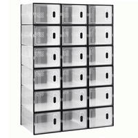 SCHUHSCHRANK 18 Stück Stapelbar Schwarz Transparent Magnettür - Transparent, Kunststoff (75/111.5/35.5cm) - Kaket