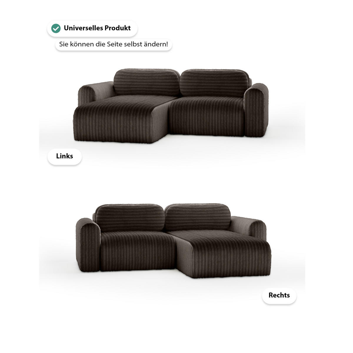 ECKSOFA mit Schlaffunktion Emmen Mini, Dunkelbraun - Dunkelbraun, Textil (246/100cm) - Fedve