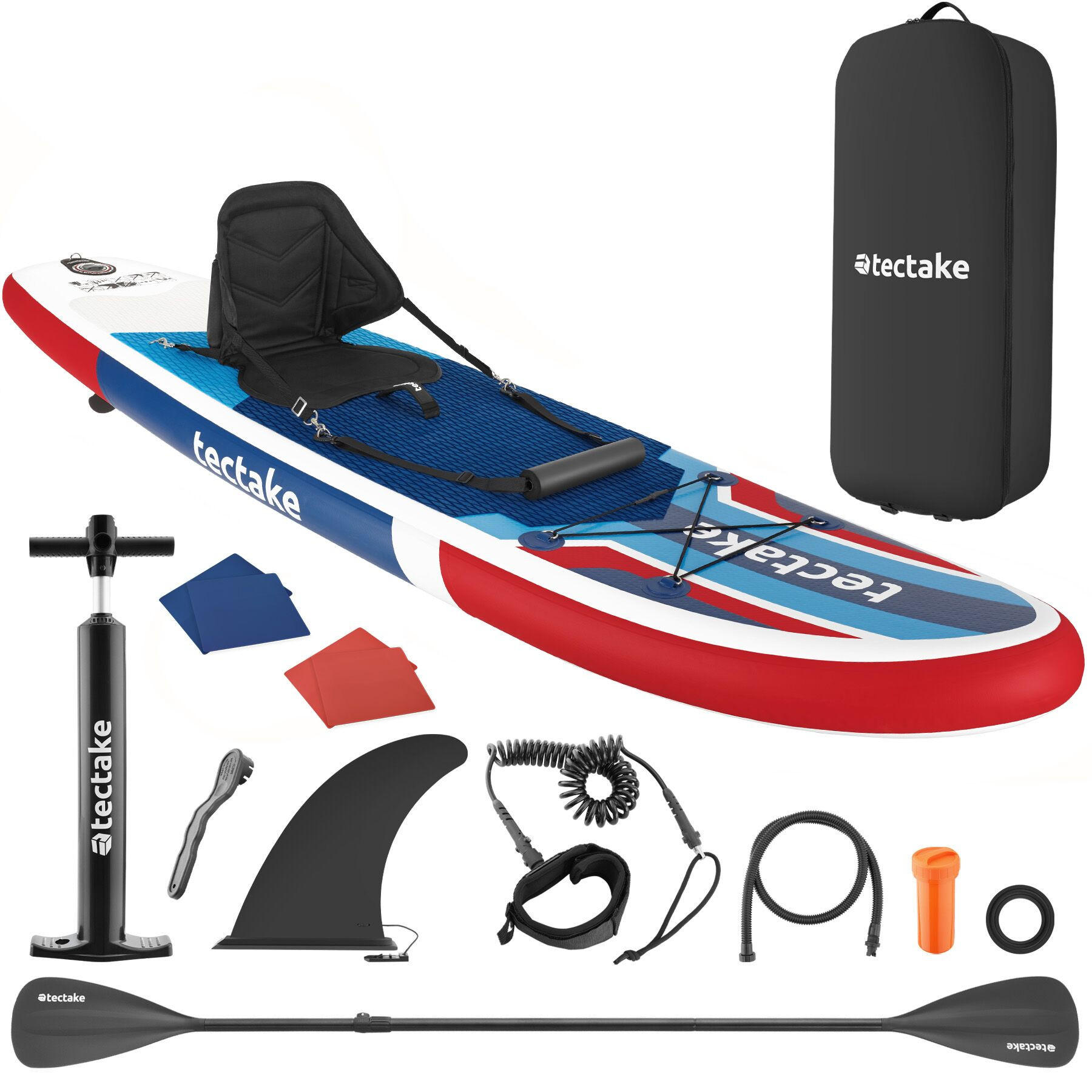 STAND-UP PADDLE BOARD , 288 x 77 x 22,5 cm, rot/blau - Rot, Kunststoff (288/77/0.23cm) - tectake