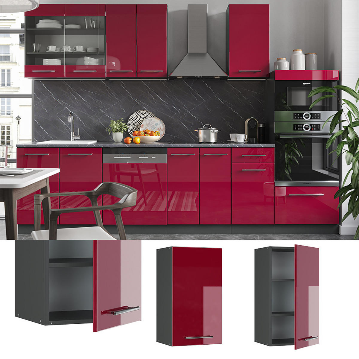 HÄNGESCHRANK Fame-Line Bordeaux Hochglanz 40 cm - Bordeaux/Anthrazit, Holzwerkstoff (40/72/34.1cm) - Vicco