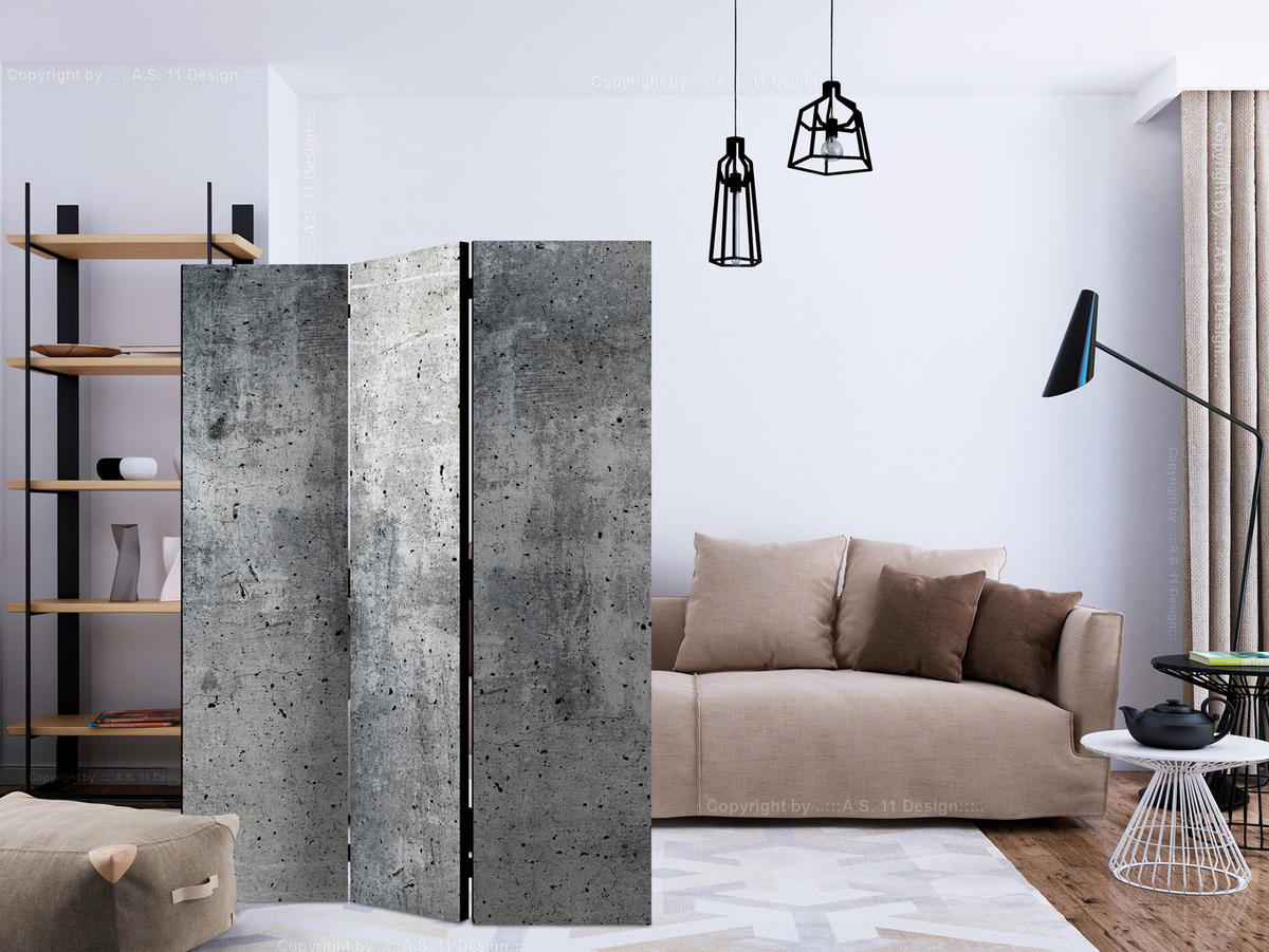 PARAVENT Beidseitig Bedruckter 3-tlg 135x172 cm Frischer Beton - Grau, Holz/Textil (135/172/3cm) - Muralo