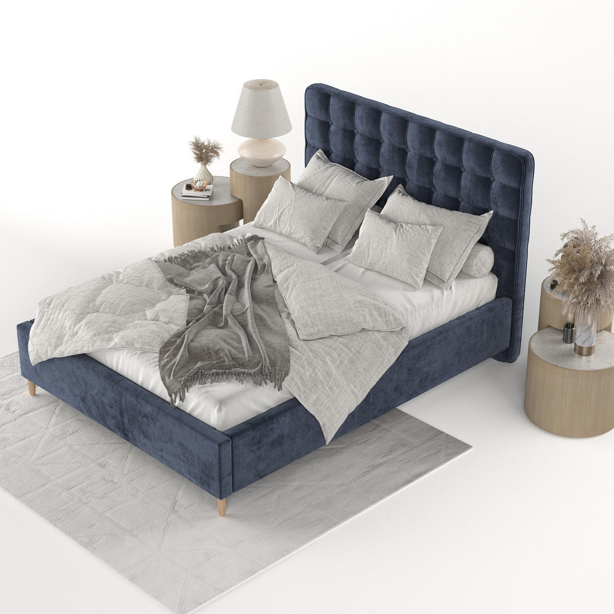 POLSTERBETT Paloma 120/200 cm Marineblau im Lotta Stoff - Naturfarben/Dunkelblau, Holz/Holzwerkstoff (120/200cm) - AltaBeds