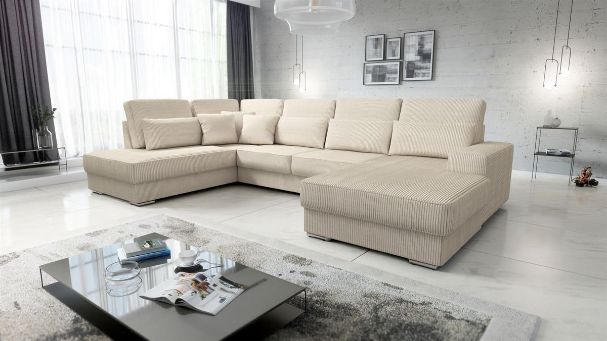 WOHNLANDSCHAFT Nevio In Scala - Creme, Holzwerkstoff/Textil (401/88/226cm) - Fun Möbel