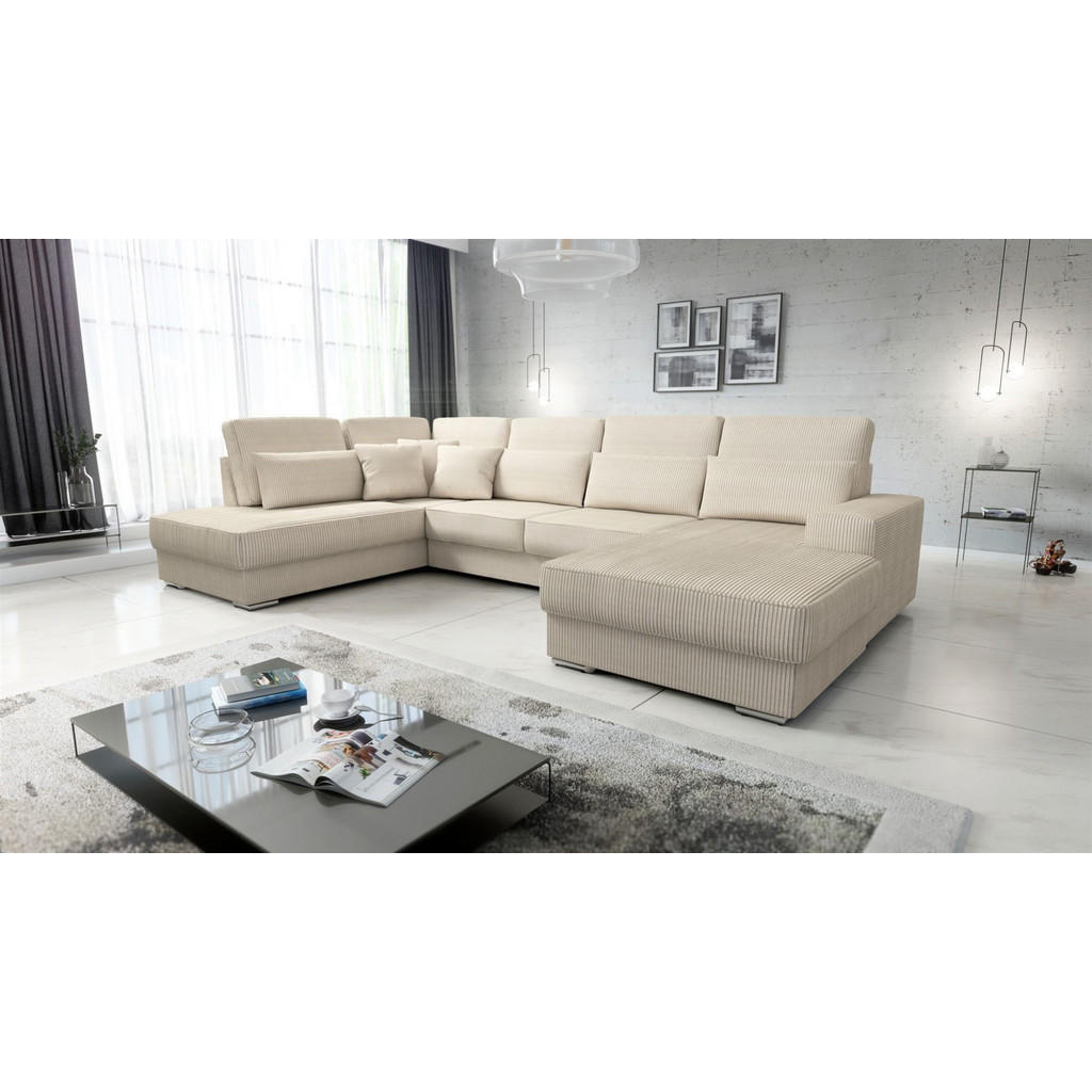 Thumbnail - Fun Möbel Wohnlandschaft, Creme, Textil, Ottomane links, 401x88x226 cm, Wohnzimmer, Sofas & Couches, Wohnlandschaften, W...