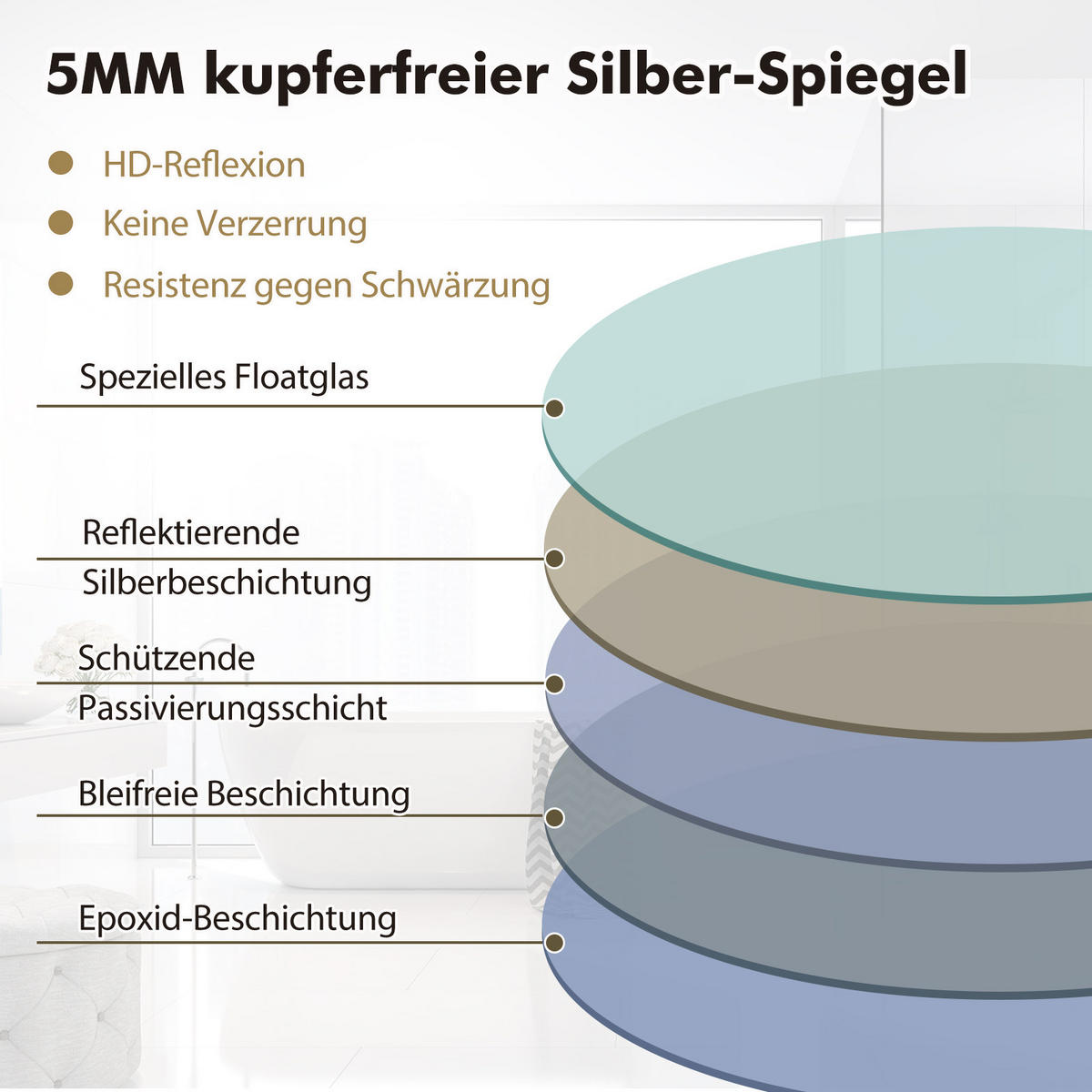 BADEZIMMERSPIEGEL Silber - Silberfarben, Glas (50/3.5/70cm) - COSTWAY