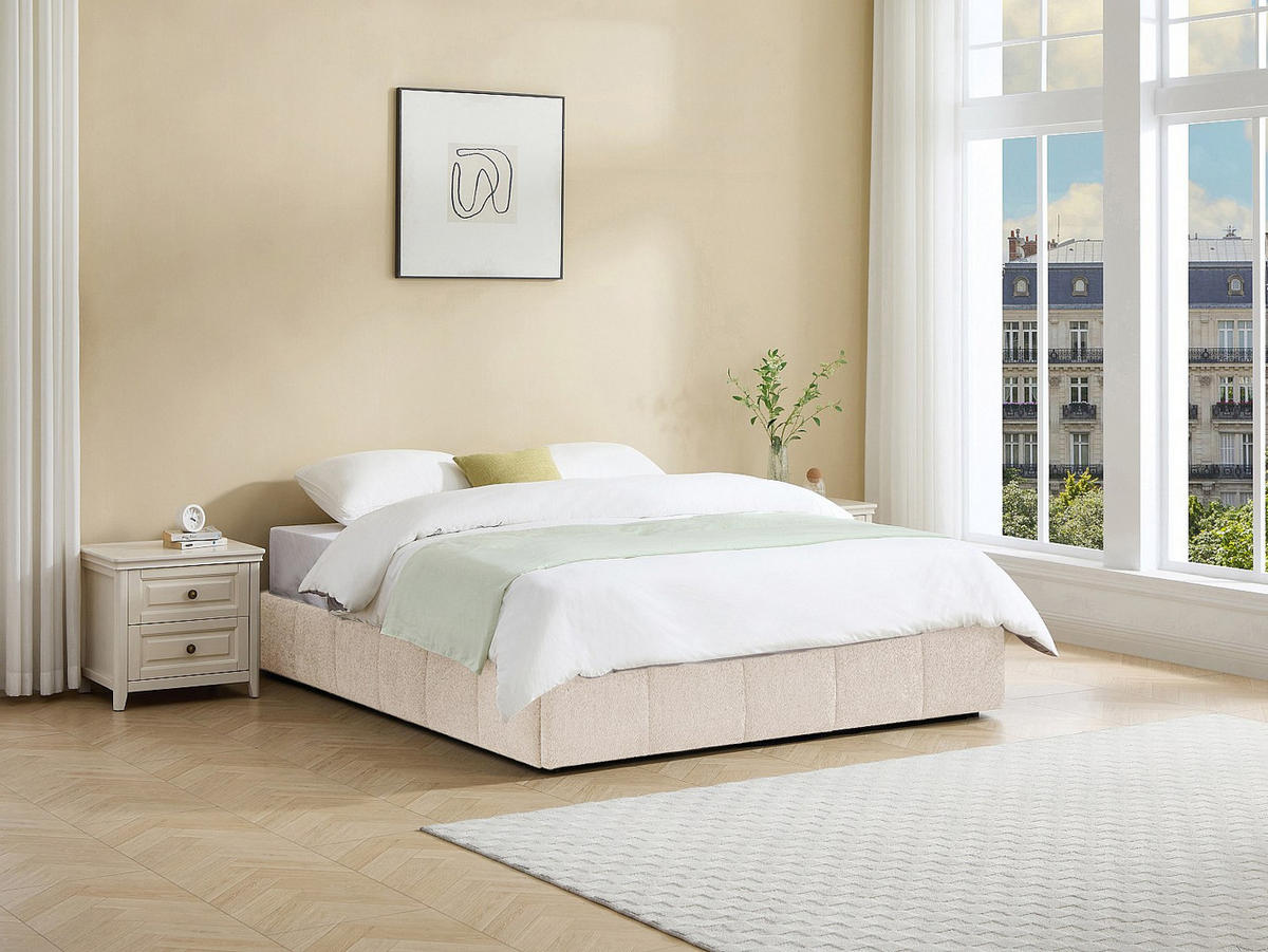BETTGESTELL mit Bettkasten - 2 Personen - stoff - beige Nulox - Beige, Kunststoff/Textil (160/200cm) - Vente-Unique