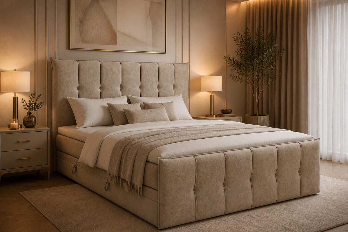 BOXSPRINGBETT SUPREME mit Topper und Bettkasten, Beige, 120x200 cm - Beige, Textil (120/200cm) - KS Home Concept
