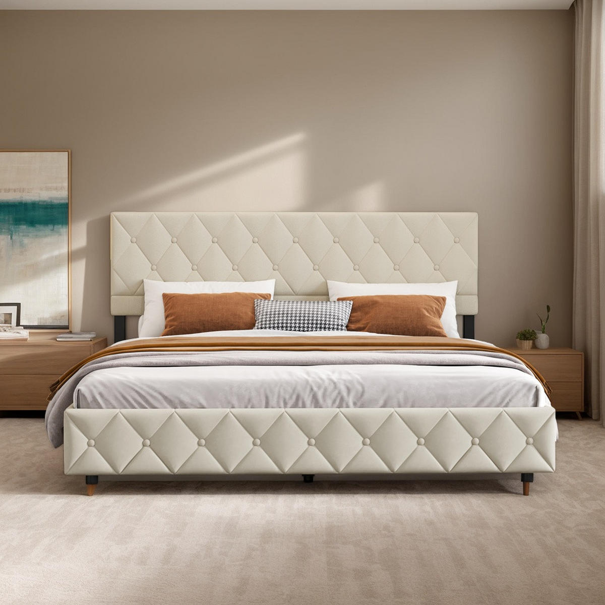 POLSTERBETT 180/200 cm Beige mit hydraulischem Stauraum aus Samt - Beige, Holzwerkstoff (180/200cm) - OKWISH