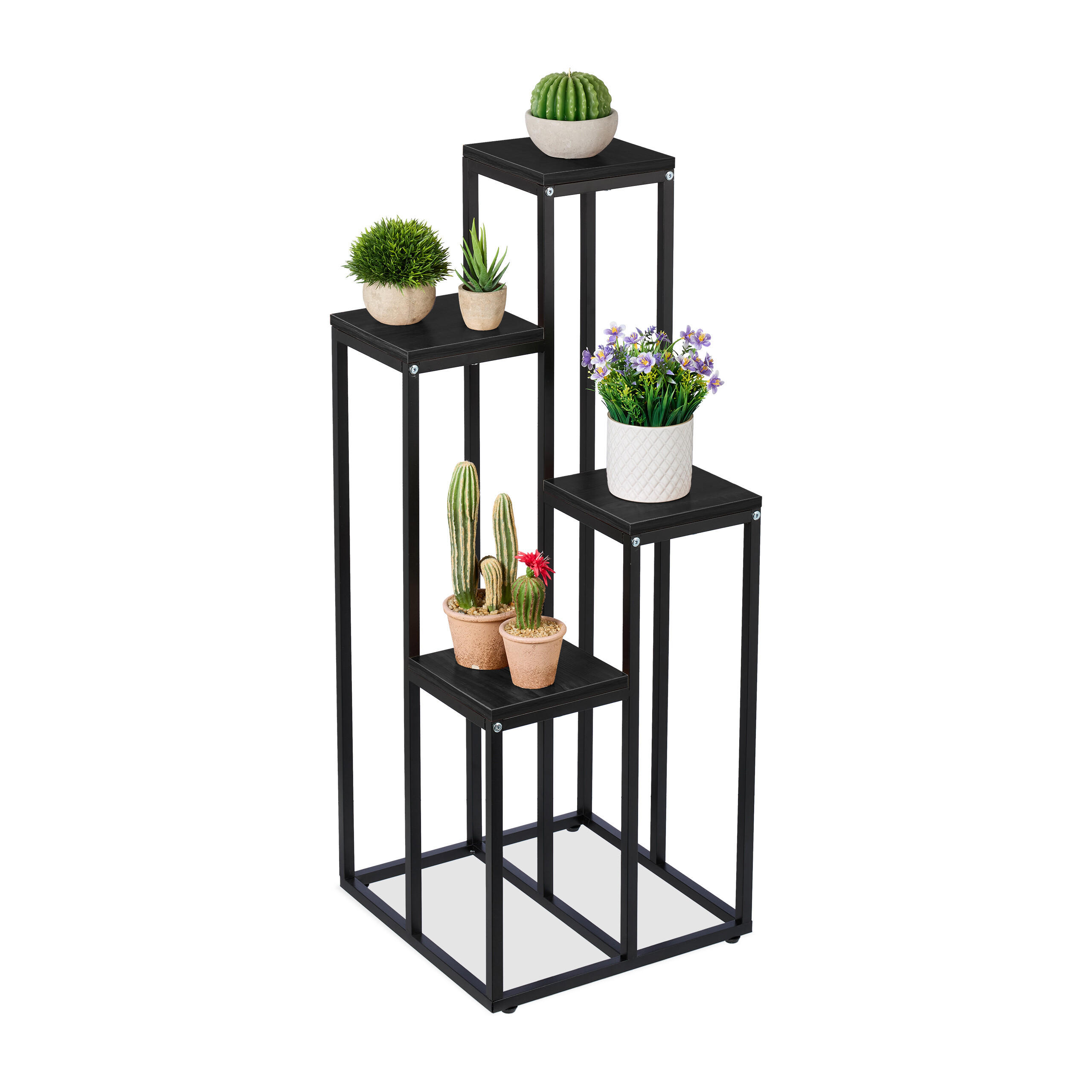 BLUMENTREPPE - Schwarz, Holzwerkstoff/Metall (40/40/100cm) - Relaxdays