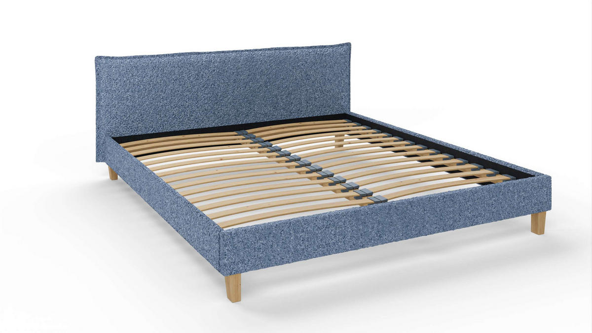 POLSTERBETT Arles 180/200 cm Boucle Stoff - Hellbraun/Blau, Holz/Textil (180/200cm) - S-Style Möbel