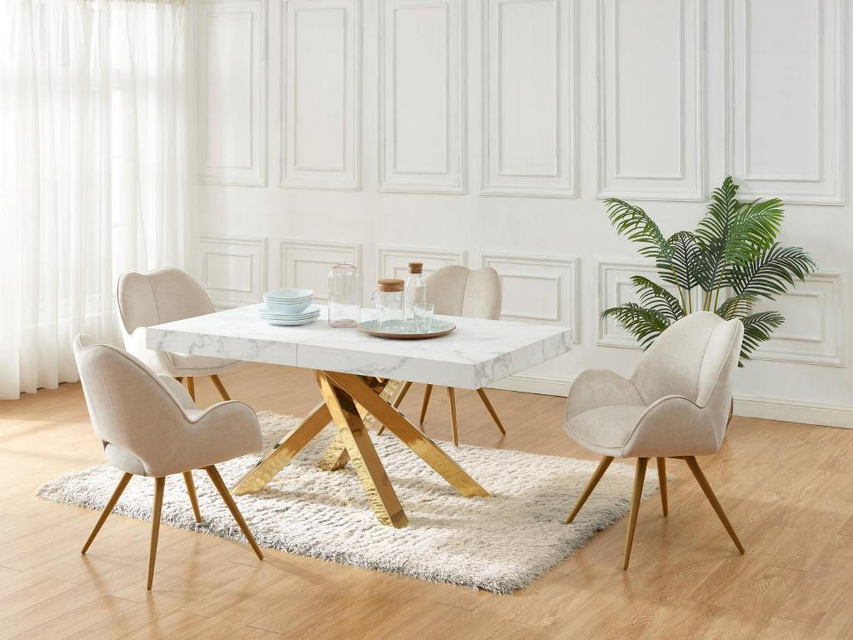 ESSTISCH ausziehbar - 6 bis 10 Personen - MDF & Metall - Marmor-Optik Weiß & Goldfarben - CATONAV - Weiß, Holz (240/90/75cm) - Vente-Unique