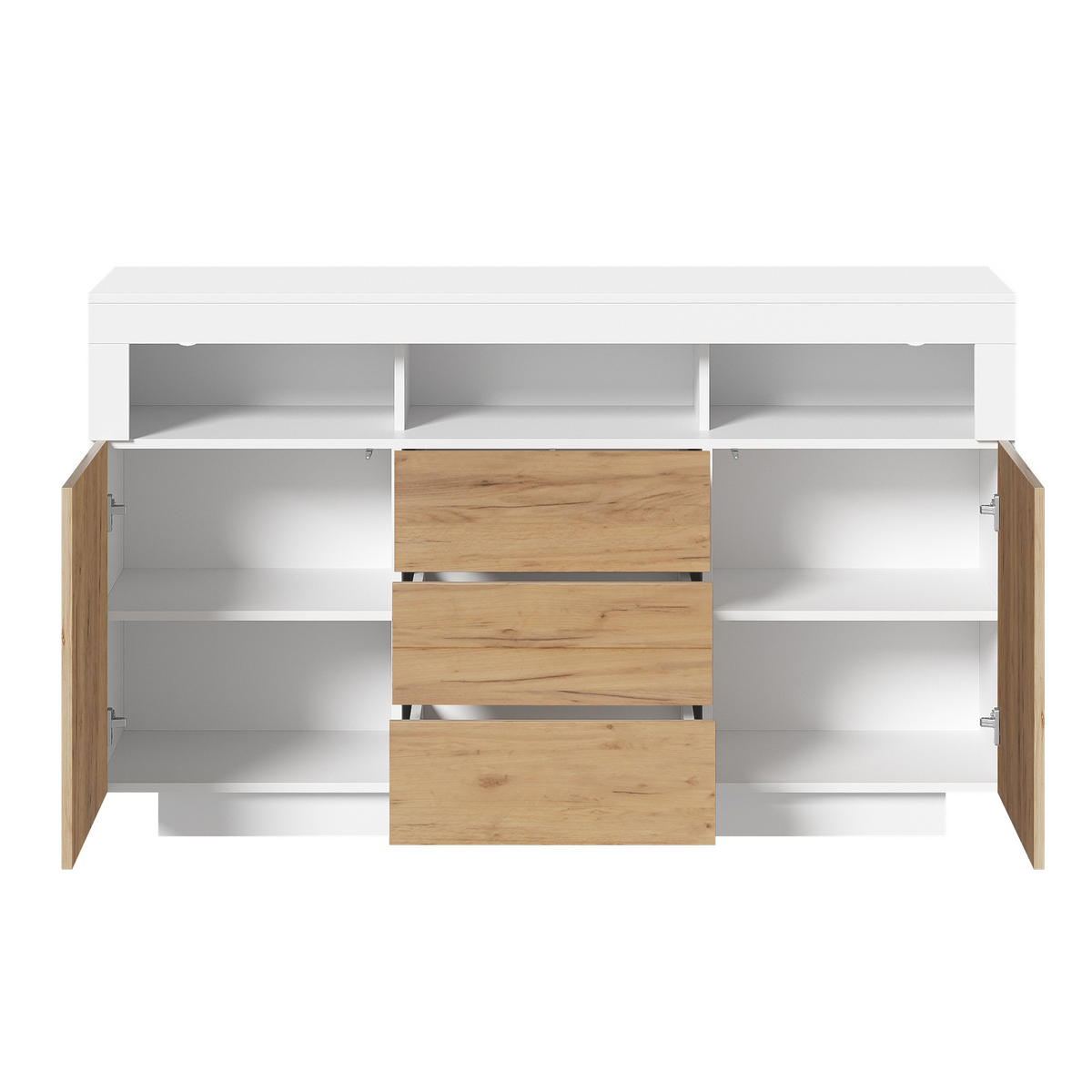SIDEBOARD Natur Weiß 3 Schubladen 2 Türen 140x40x85cm - Multicolor, Holzwerkstoff (40/85/140cm) - FLIEKS