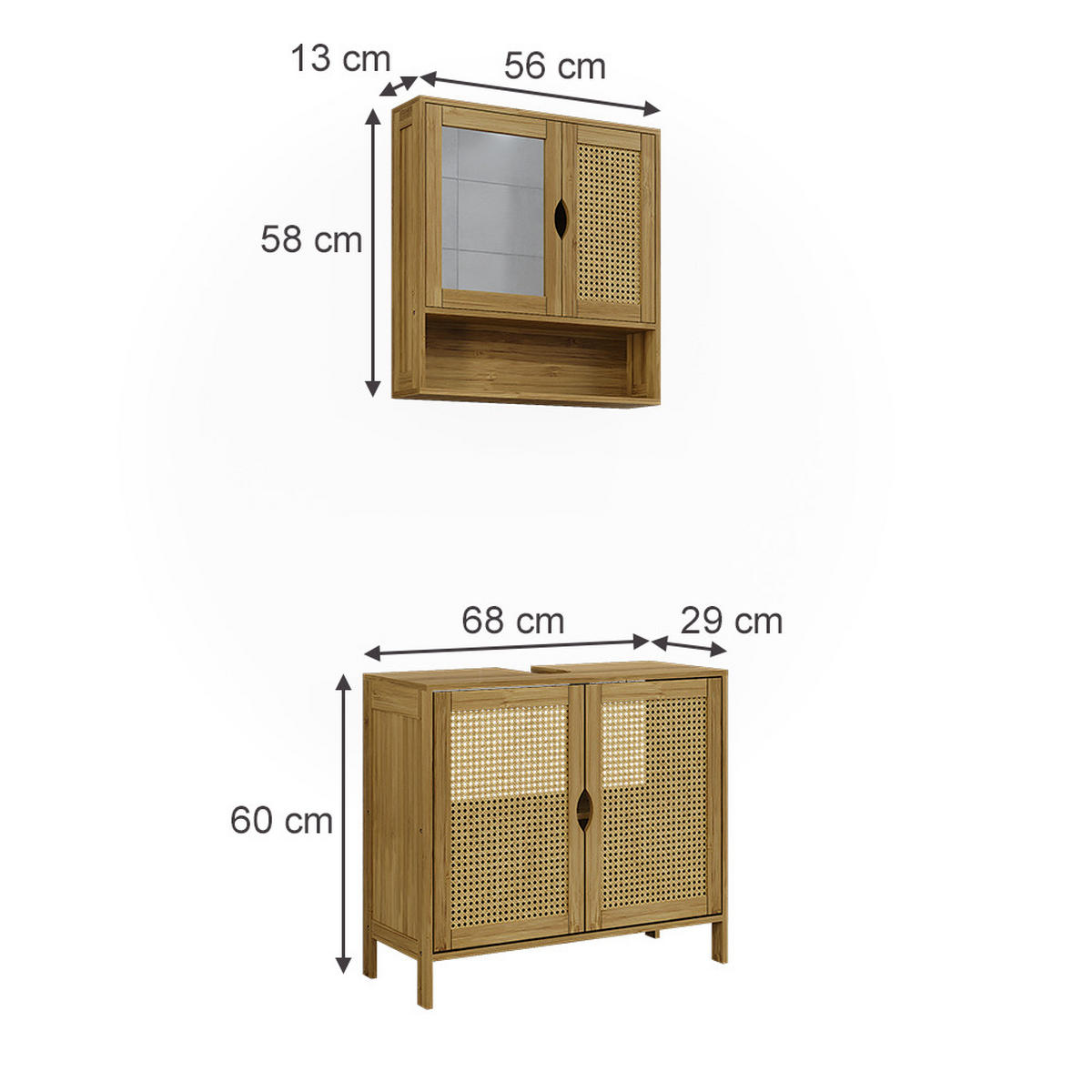 BADMÖBEL-SET Liora Bambus 2 Teile - Grün, Holzwerkstoff (68/60/29cm) - Vicco