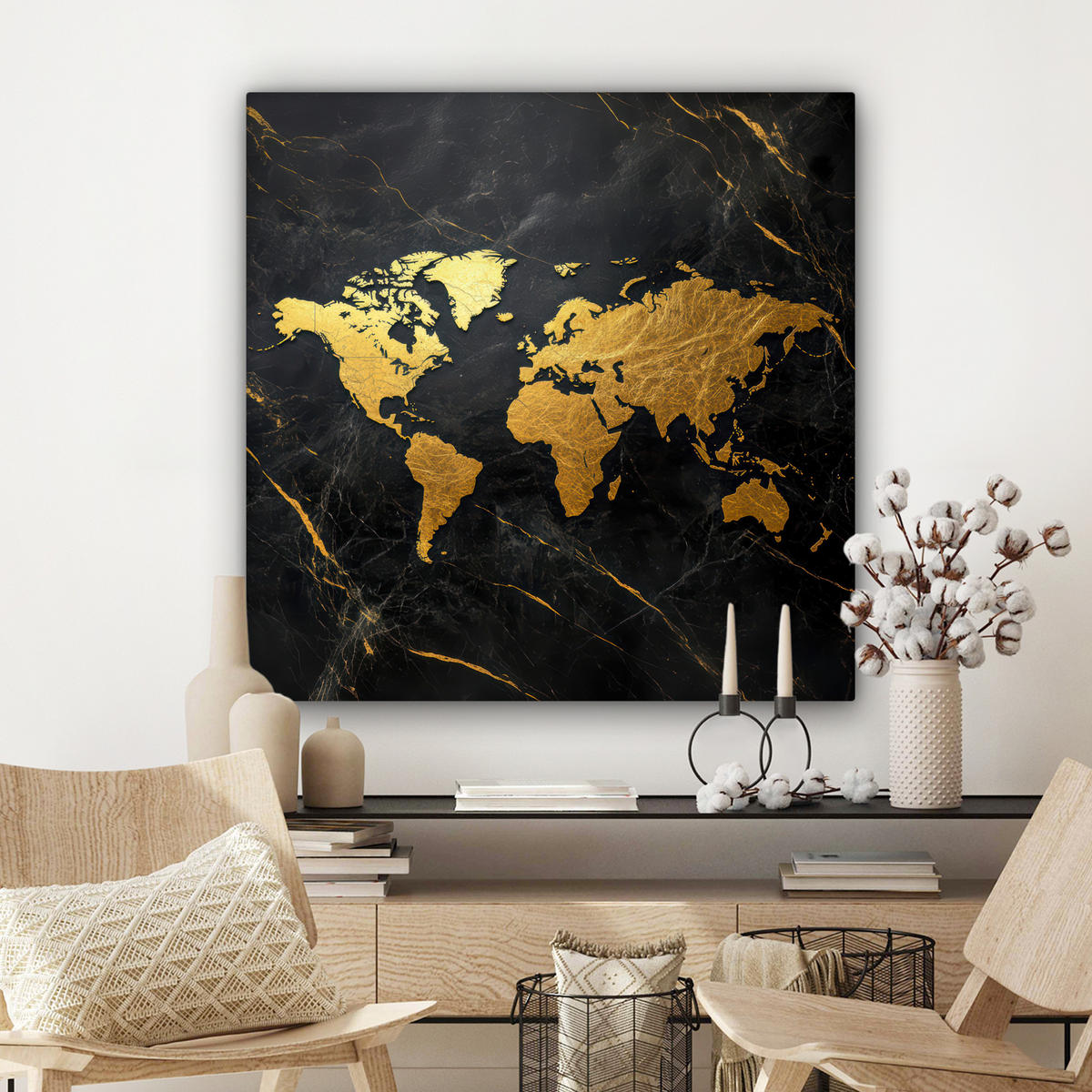 LEINWANDBILD Weltkarte - Gold - Marmor 90x90 cm - Goldfarben, Textil (90/90cm) - MuchoWow