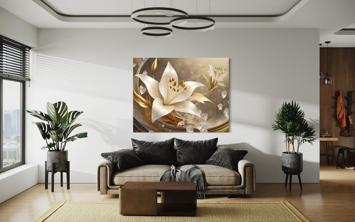 WANDBILD goldene glamour blume - Goldfarben, Textil (60/40cm) - Feeby