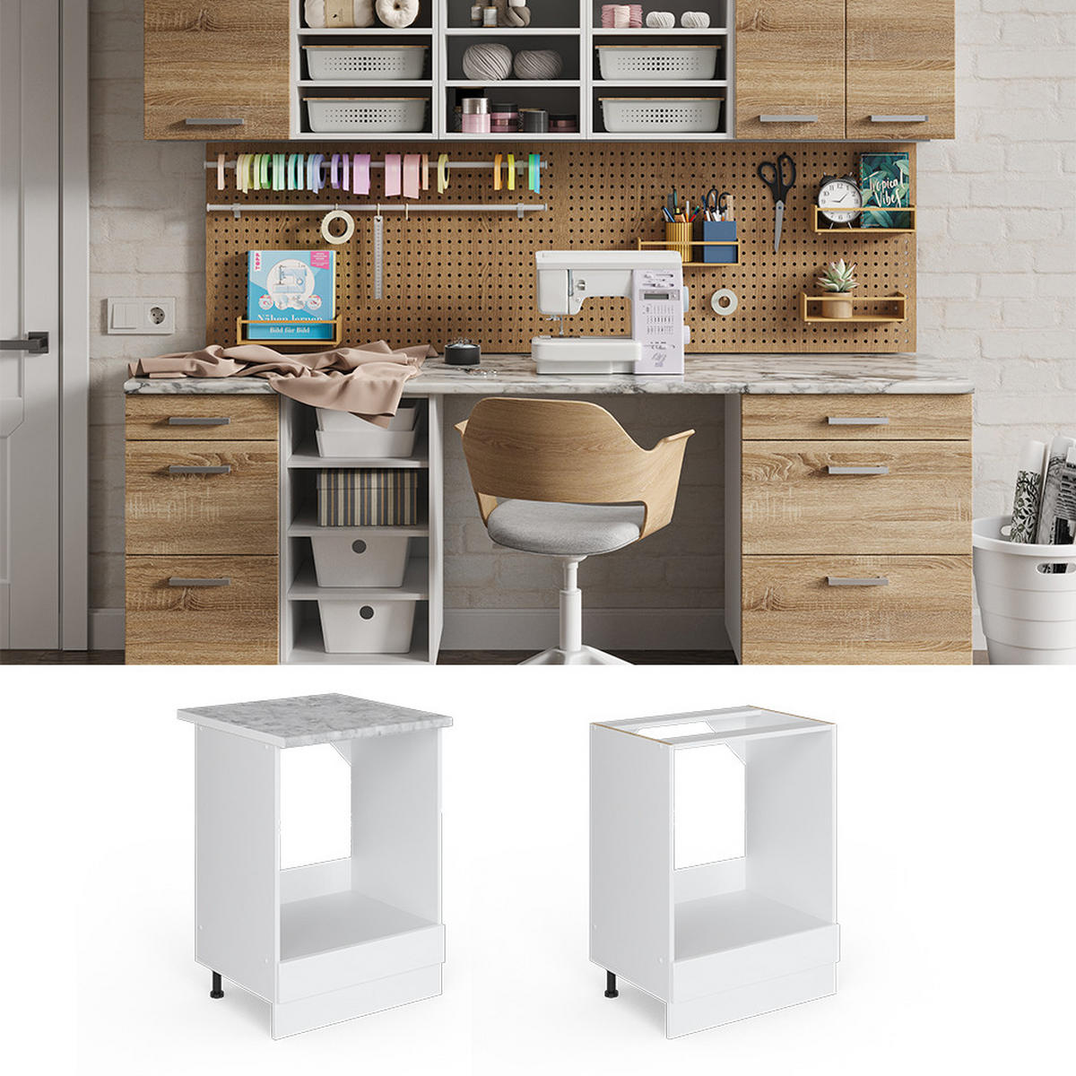 UNTERSCHRANK R-Line Weiß Hochglanz 60 cm mit Großnische, ohne AP - Weiß Hochglanz/Weiß, Holzwerkstoff (60/81.6/46cm) - Vicco