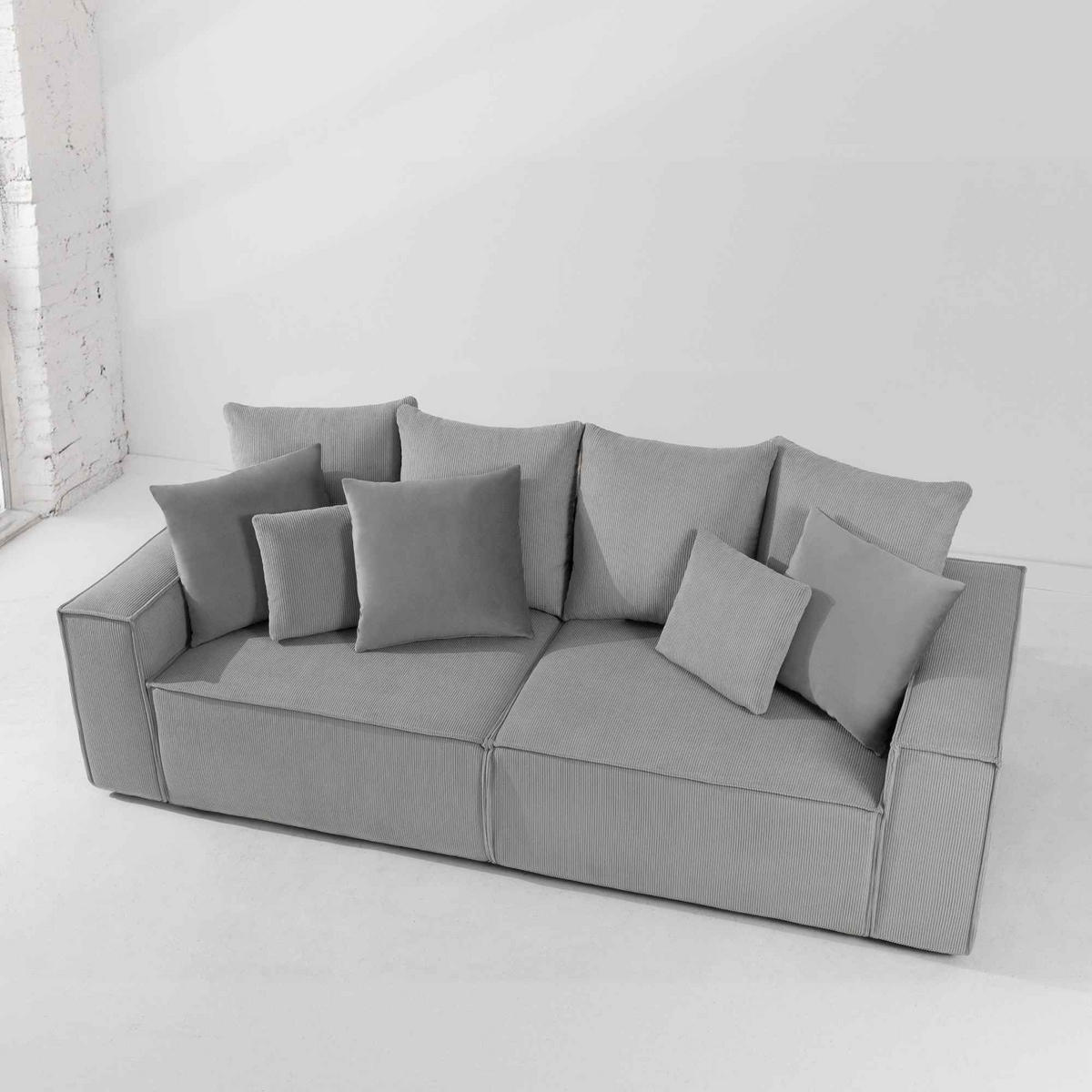 SCHLAFSOFA NAPI III 3-sitzer mit Kissen,Hellgrau - Hellgrau, Holz/Textil (244/89/101cm) - KONSIMO®