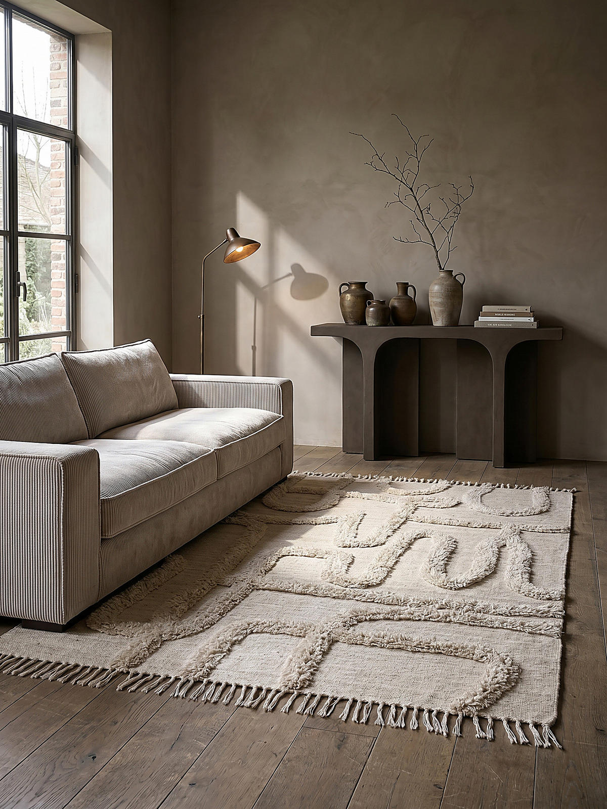 WOLLTEPPICH FOWEY, abstrakt, Natur-Beige, 200 x 290 cm - Beige, Textil (200/290cm) - KADIMA DESIGN