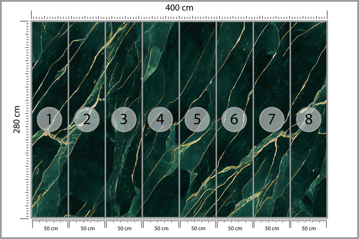 FOTOTAPETE für Wohnzimmer Eleganter Grüner Marmor Goldimitation 400x280 - Türkis/Grün, Papier (400/280cm) - Muralo