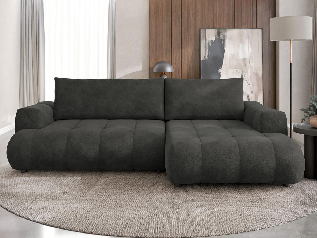 ECKSOFA Haiti, Seite: Rechts 2R+LC - Anthrazit/Schwarz, Holz/Textil (276/156cm) - MIRJAN24