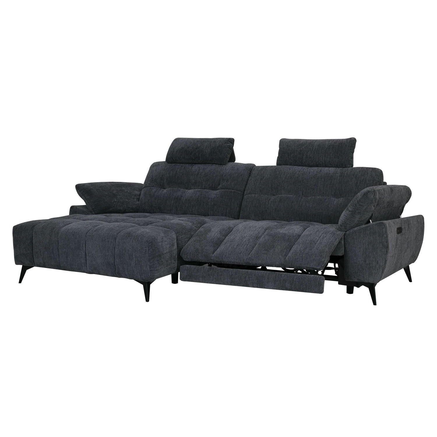 ECKSOFA Webstoff Grau - Schwarz/Grau, Textil/Metall (268/156cm) - Furnhouse