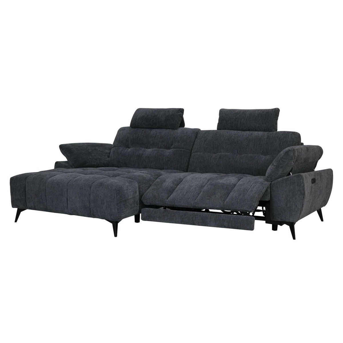ECKSOFA Webstoff Grau - Schwarz/Grau, Textil/Metall (268/156cm) - Furnhouse