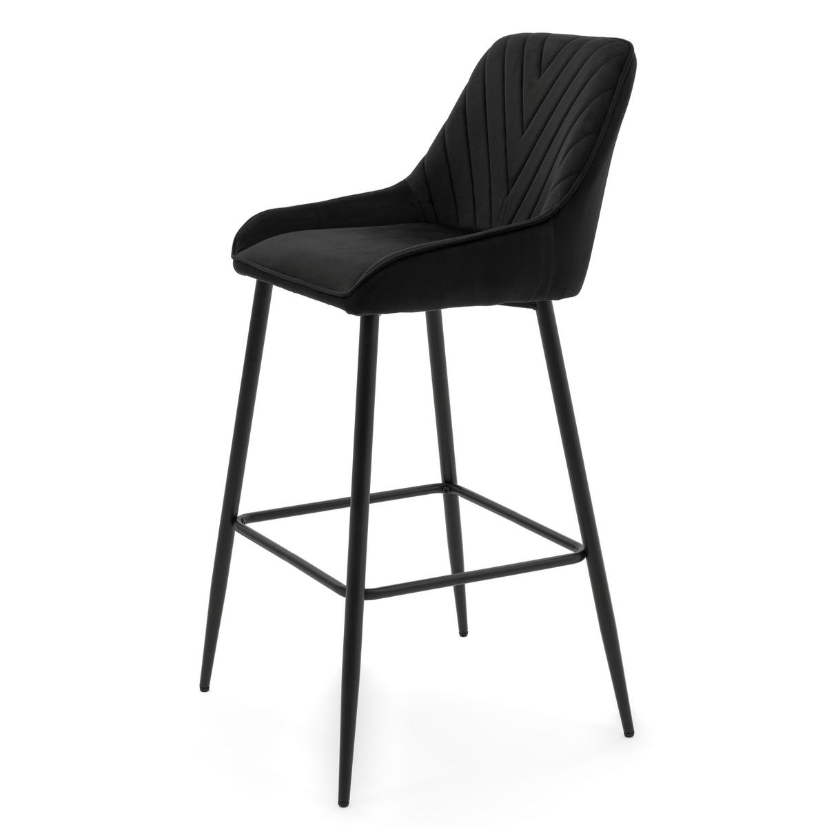 BARHOCKER VASTO gepolstert mit Steppung - schwarz - Samt Velours - Schwarz, Metall (50/95/55cm) - NEW HOME