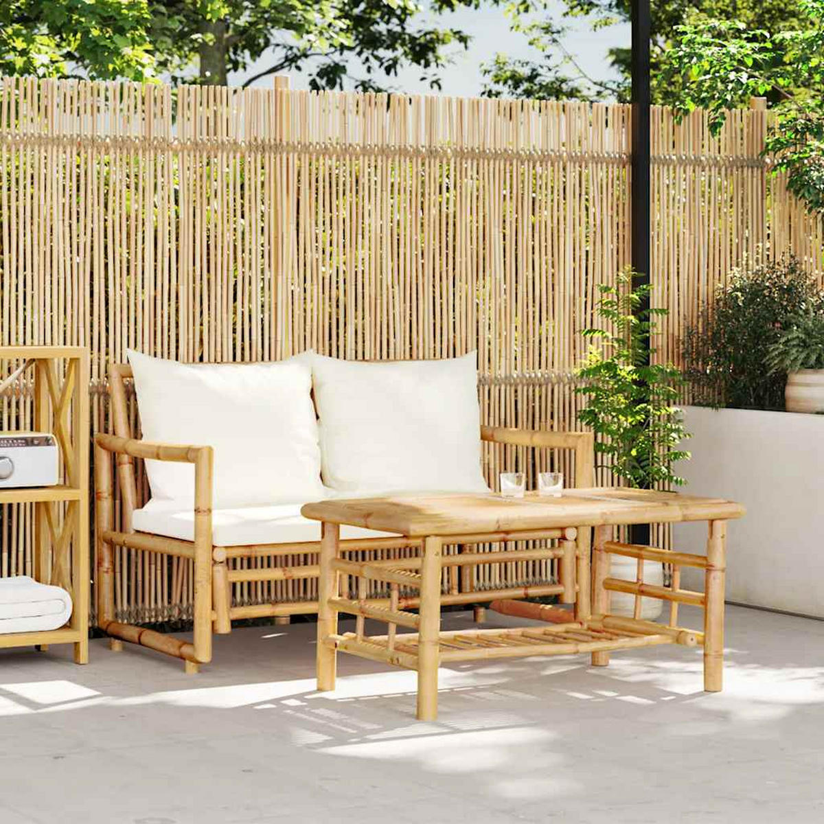 GARTENSOFA-SET 2Er Set Mit Kissen Bambus - Braun, Naturmaterialien - vidaXL
