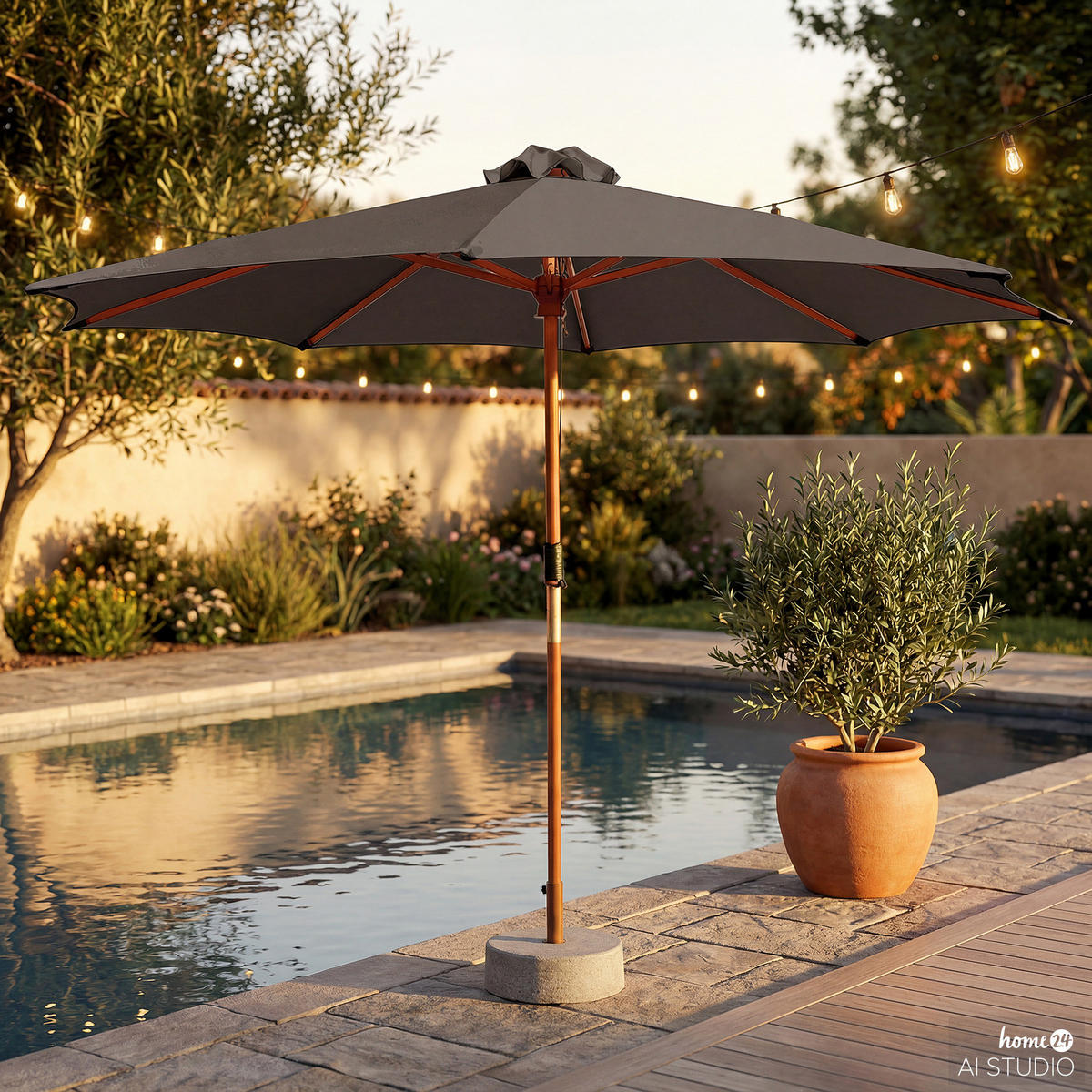 SONNENSCHIRM - Eukalyptus massiv / Polyester - Taupe, Holz/Textil (250/250cm) - home24