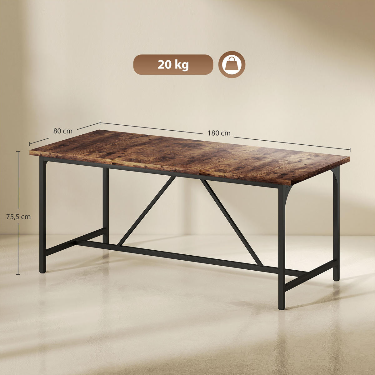 ESSTISCH Rustikales Braun 1 Stück - Braun, Kunststoff (180/80/75.5cm) - GiPP