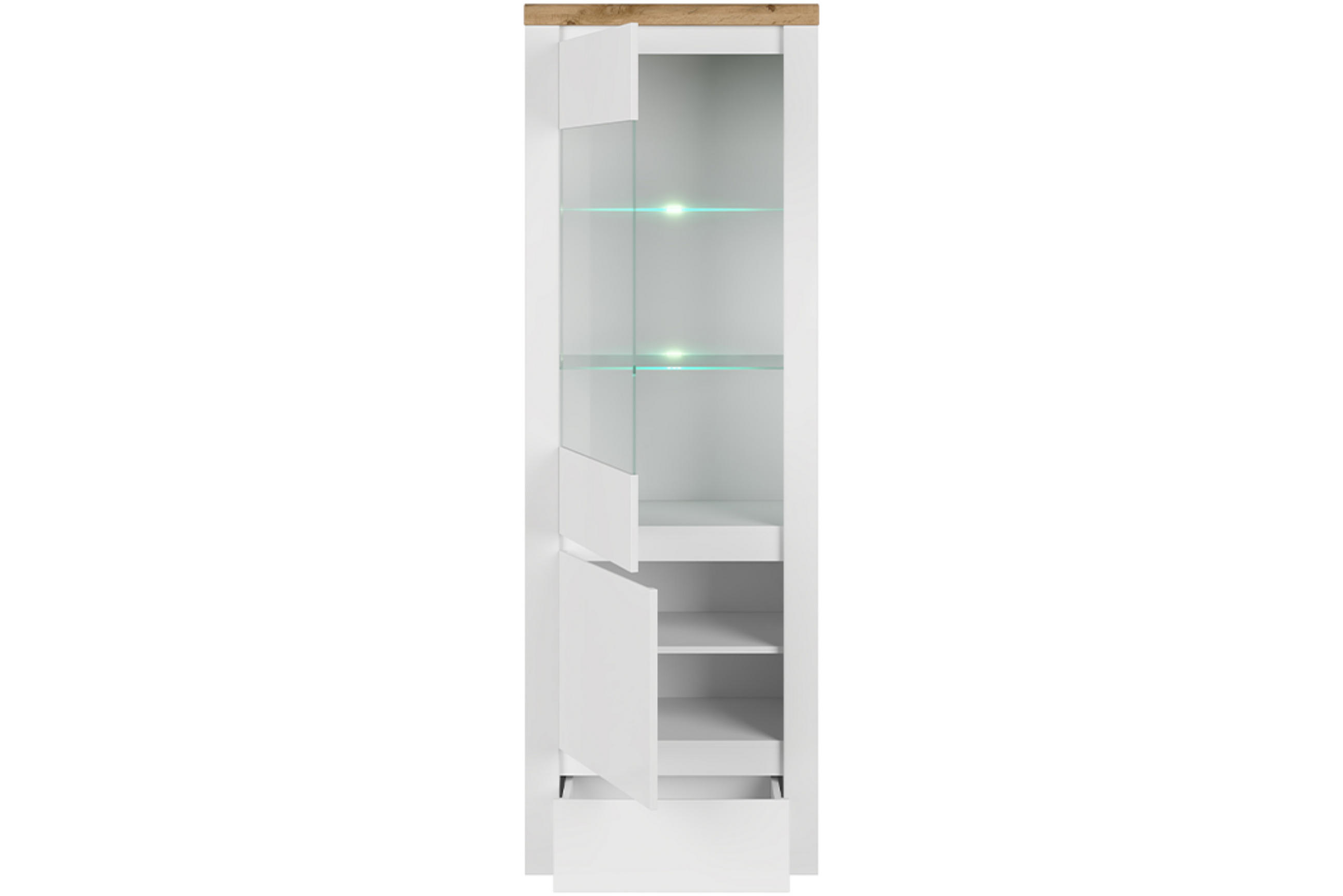 VITRINENSCHRANK DAMINO teilweise verglast, weiß - Eiche Wotan/Weiß, Holz (68/202/42cm) - KONSIMO®