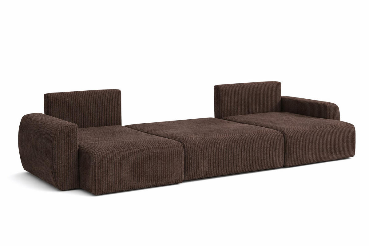 ECKSOFA Mit Schlaffunktion Und Bettkasten U-Form Ariel U, Cordstoff Poso, Braun - Braun, Holz (342/142cm) - Kaiser Möbel
