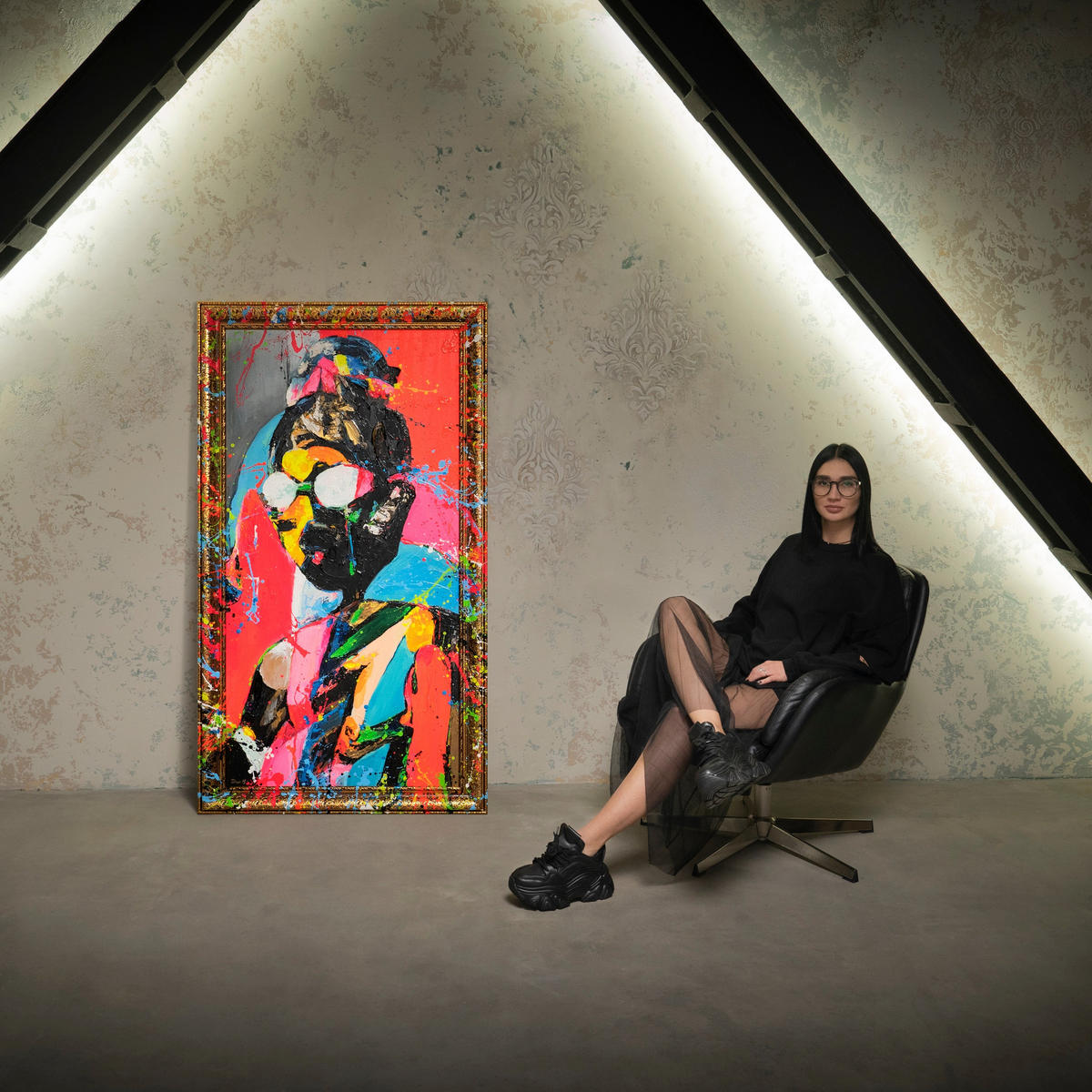 GEMÄLDE Kontrastreicher Auftritt Schattenfugenrahmen Gold 160x80 cm - Goldfarben, Holz (160/80cm) - YS-art gallery