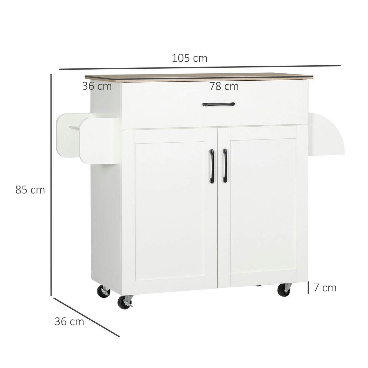 KÜCHENWAGEN DE-17106 Weiß & Natur - Weiß, Holzwerkstoff (36/85/105cm) - ComfortXL